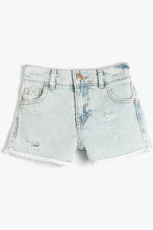 Koton Girls Washed Distressed Pure Cotton Denim Shorts
