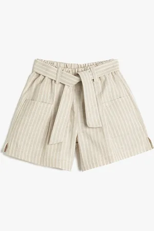 Koton Girls Striped Mid Rise Cotton Shorts