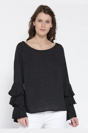 Sera Women Black & White Printed Polka Dotted A-Line Top