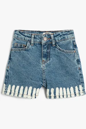 Koton Girls Washed Pure Cotton Denim Shorts