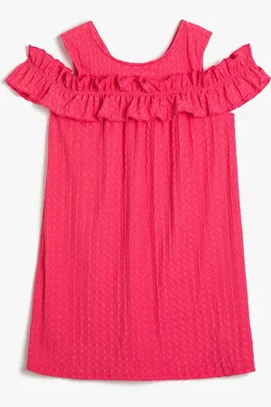 Koton Girls Self Design Cold-Shoulder Ruffled A-Line Dress