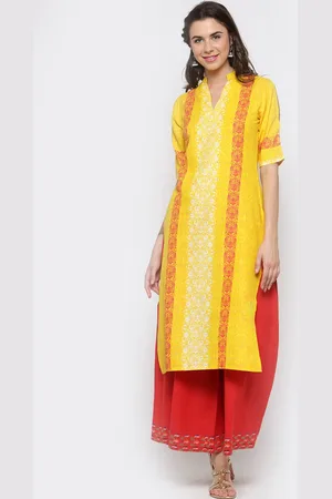Sera Women Yellow & Red Printed Straight Kurta