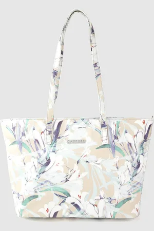 Caprese Beige & White Floral Print Shopper Tote Bag