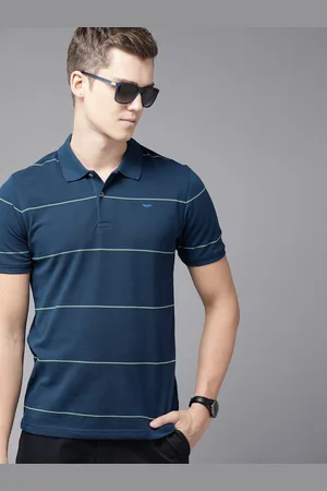 Park Avenue Men Striped Polo Collar Slim Fit T-shirt