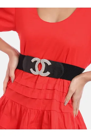 Berrylush Women Black Diamonte Belt