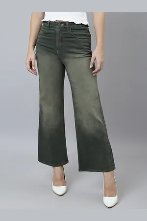 BAESD Women High-Rise Light Fade Clean Look Stretchable Wide Leg Jeans
