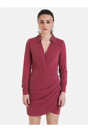 Kazo Shirt Collar Gathered Sheath Mini Dress