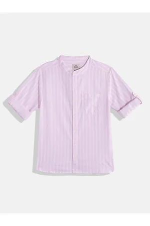 WROGN Boys Slim Fit Pure Cotton Striped Casual Shirt