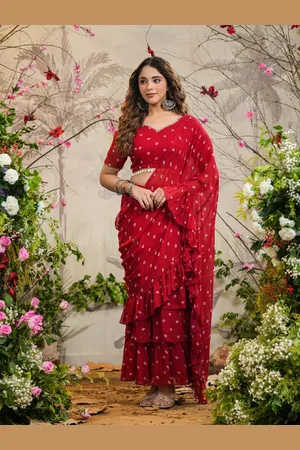 Everbloom Bandhani Printed Embroidered Pure Georgette Ready to Wear Saree