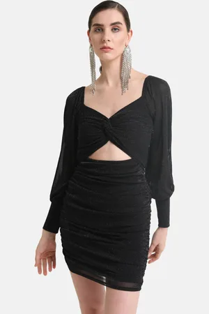 Kazo V-Neck Cuffed Sleeves Cut-Outs Bodycon Mini Dress