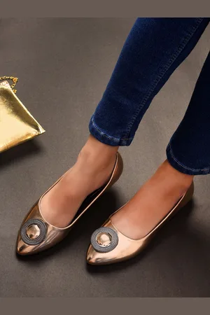 DressBerry Rose Gold-Toned Buckle Embellished Ballerinas