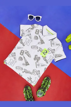 Pantaloons Boys Typography Printed Polo Collar Cotton T-shirt