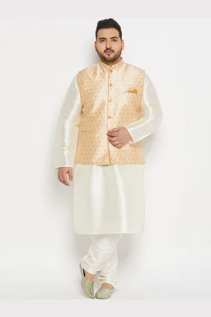 Vastramay Plus Size Mandarin Collar Kurta and Dhoti Pants With Nehru Jacket
