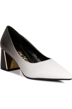 London Rag Textured Pointed Toe Block Heel Pumps