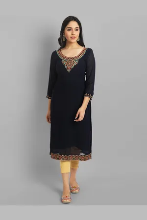 Femvy Floral Embroidered Georgette Straight Kurta