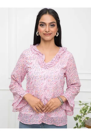 DressBerry Pink Floral Printed Bell Sleeves Top
