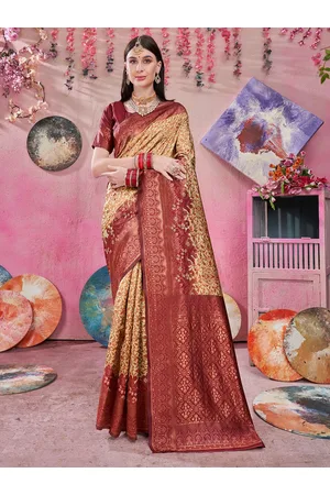 Anouk Maroon & Beige Woven Design Zari Art Silk Kanjeevaram Saree