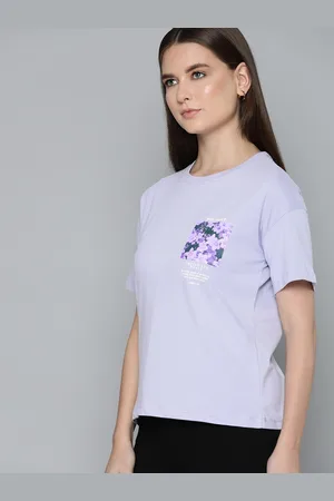 Chemistry Floral & Typography Printed Drop-Shoulder Sleeves Pure Cotton T-shirt
