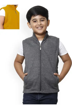 IndiWeaves Boys Pack of 2 Mock Collar Lightweight Fleece Open Front Jacket
