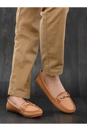 Mast & Harbour Women Tan Brown Embellished Massage Footbed Memory Foam Horsebit Loafers