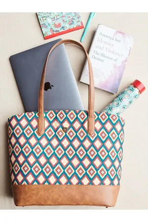TEAL Geometeric Printed Oversized Shopper Shoulder Bag