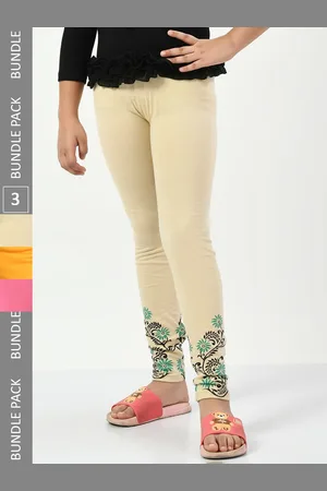 IndiWeaves Girls Pack Of 3 Bottom Printed Super Soft Pure Cotton Churidar Length Leggings