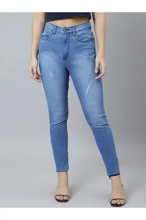 BAESD Women Skinny Fit High-Rise Low Distress Light Fade Stretchable Jeans