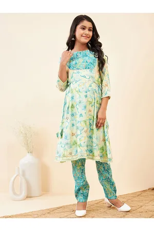 Stylo Bug Girls Floral Printed A-Line Kurta with Trousers