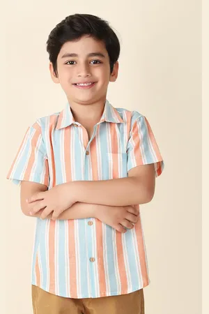 Fabindia Boys Vertical Stripes Striped Cotton Casual Shirt