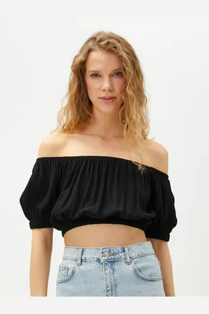 Koton Off-Shoulder Puff Sleeve Bardot Crop Top