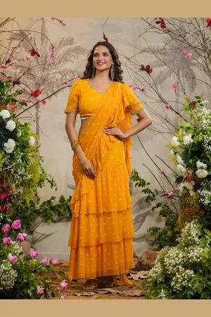 Everbloom Bandhani Printed Embroidered Pure Georgette Ready to Wear Saree