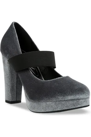 London Rag Round Toe Velvet Platform Heel Mary Janes