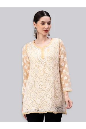 Seva Chikan Ethnic Motifs Embroidered Chikankari Straight Kurti With Slip
