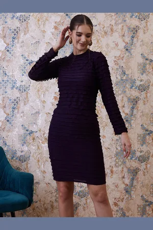 ATHENA Purple Above Knee Length Layered Straight Skirt