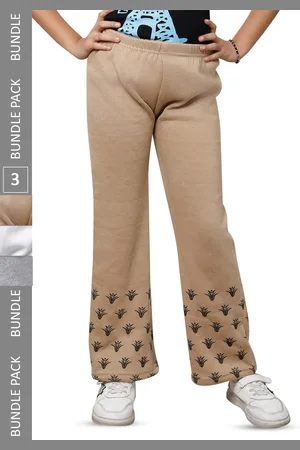IndiWeaves Girls Pack of 3 Bottom Printed Straight-Fit Acrylic Track Pants