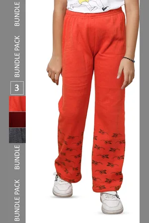 IndiWeaves Girls Pack of 3 Bottom Printed Straight-Fit Acrylic Track Pants