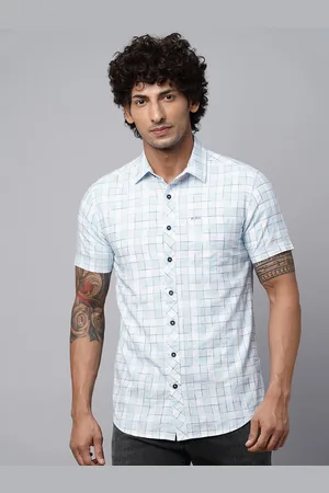 Blue Buddha Gingham Checked Spread Collar Cotton Casual Shirt