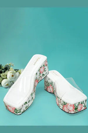 MEHNAM Printed Open Toe Flatform Heels