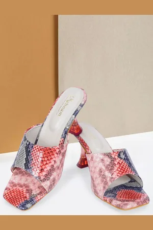 MEHNAM Printed Open Toe Block Heels