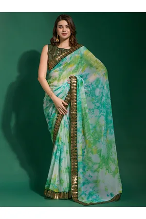 Anouk Turquoise Blue & Green Tie and Dye Dyed Sequinned Pure Chiffon Saree