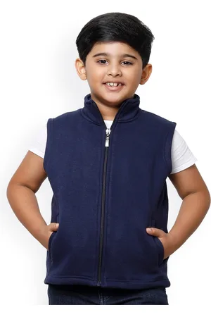 IndiWeaves Boys Mock Collar Lightweight Fleece Open Front Jacket