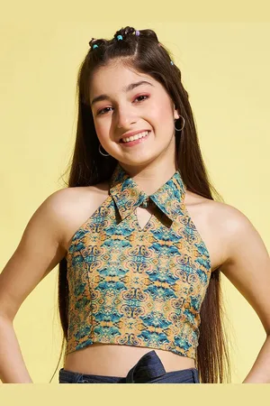 Stylo Bug Girls Halter Neck Printed Crop Top