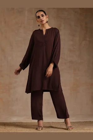 trueBrowns Women Brown Regular Kurta with Trousers