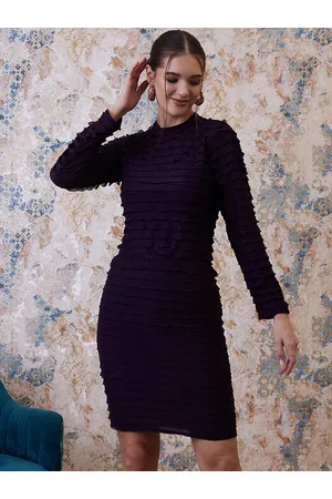 ATHENA Purple Self Design Ruffle Top With Skirt