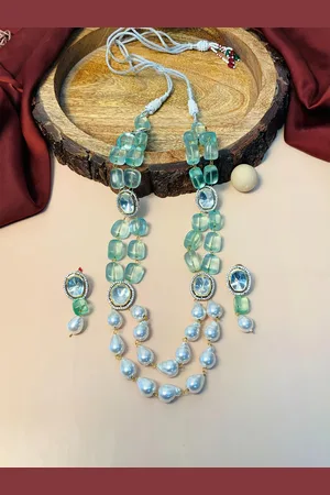 ABDESIGNS Kundan Beaded Pearls Necklace and Earrings Jewellery Set