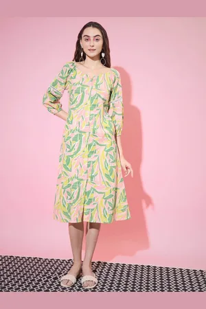 Kalini Floral Printed A-Line Cotton Midi Dress