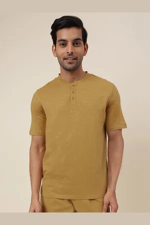 Fabindia Mandarin Collar Cotton Regular T-shirt