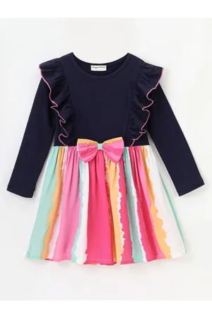 CrayonFlakes Girls Tie & Dye Ruffled Cotton Fit & Flare Dress