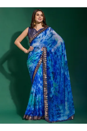 Anouk Blue & Green Tie and Dye Sequinned Saree