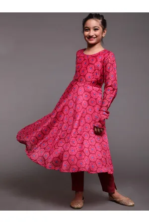 AKS Girls Ethnic Motifs Printed Regular Chanderi Silk Kurta With Trousers